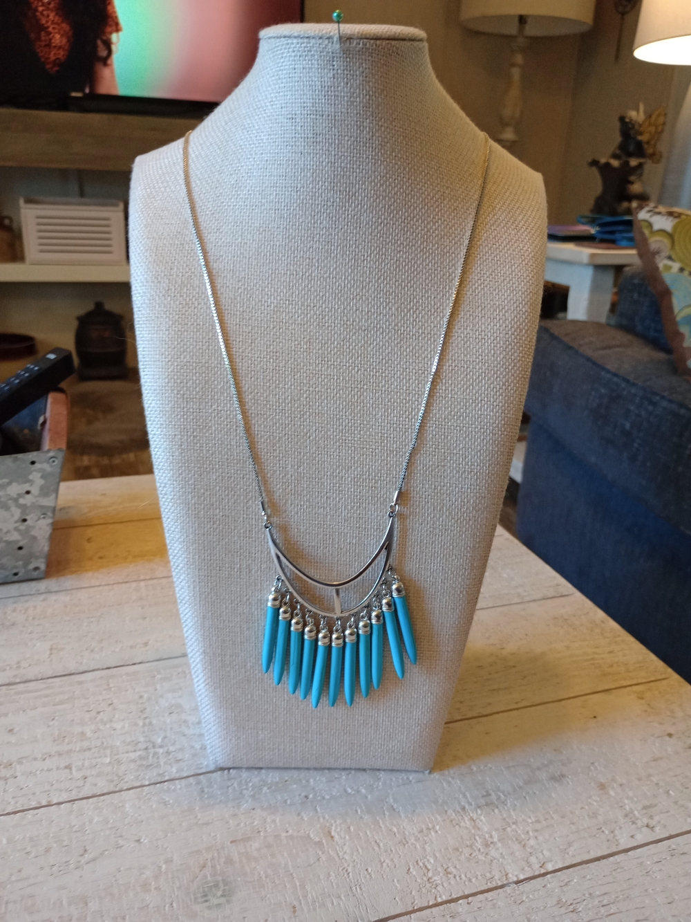 paparazzi Turquoise Spike Fringe Layered Necklace - Silver Tone